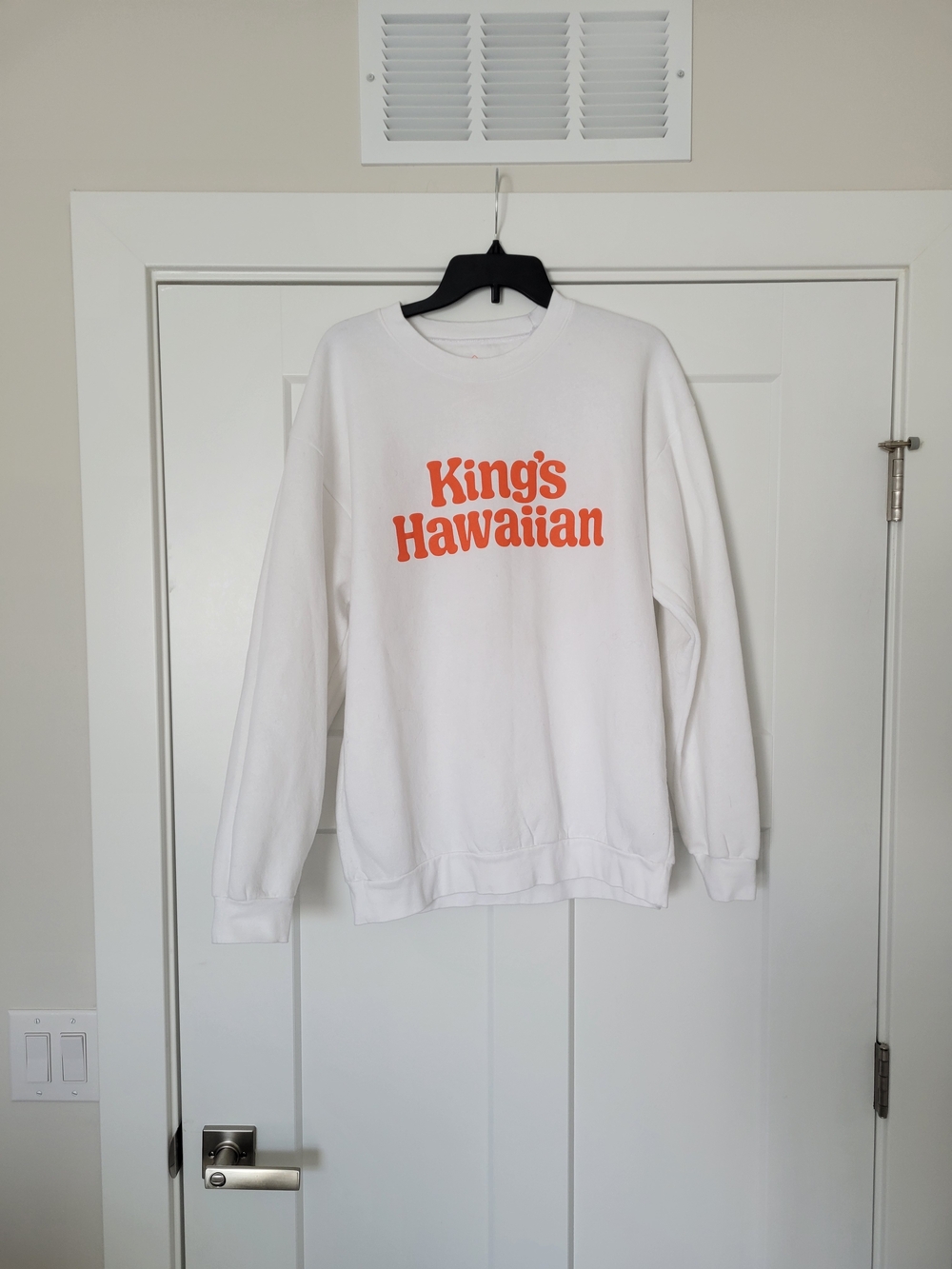 White Crewneck Sweatshirt with Orange Logo